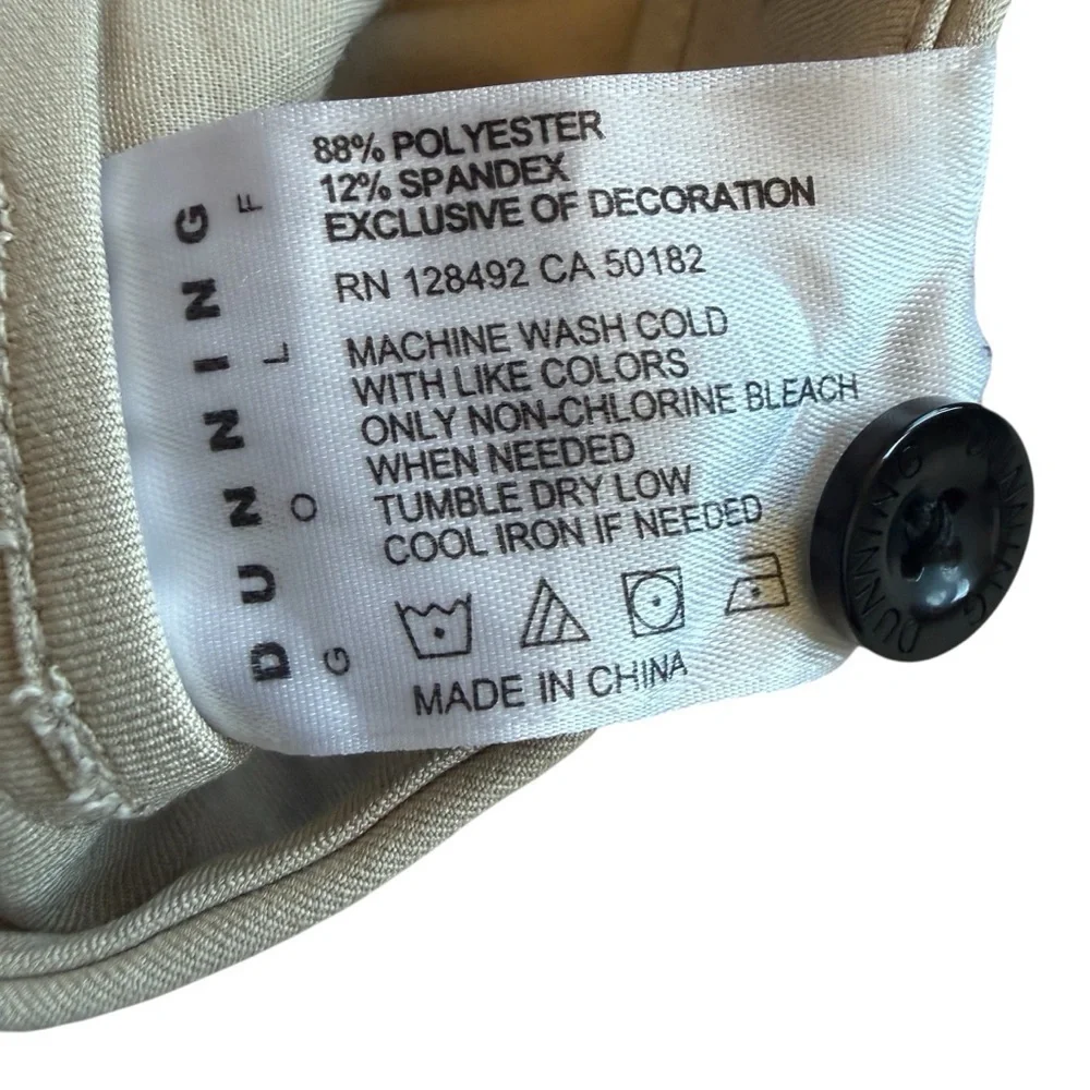 Dunning Men's Golf Pants Beige Khaki Stretch Performance Flat Front 32x32 Summer